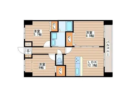 アークデュオ仙台苦竹(3LDK/9階)の間取り写真