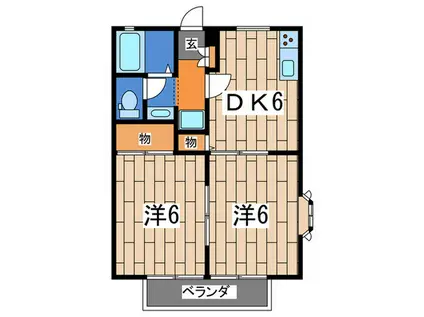 クレストハイム(2DK/2階)の間取り写真
