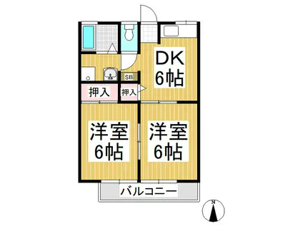 ワーズワースB棟(2DK/1階)の間取り写真