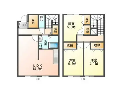 十日市アパート(3LDK/2階)の間取り写真