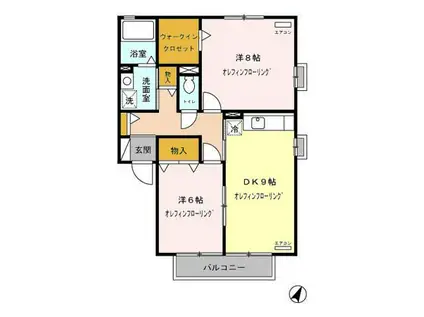 SEJOUR遊岳A/B/C(2DK/2階)の間取り写真