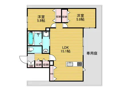 YU神崎川(2LDK/1階)の間取り写真