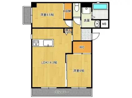 キャッスル玉名(2LDK/3階)の間取り写真
