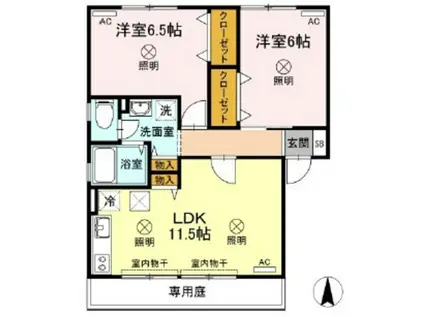 ハイカムール花尻B棟(2LDK/1階)の間取り写真