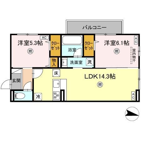 クオリティパレス千華(2LDK/1階)の間取り写真