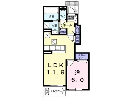 フリーデII(1LDK/1階)の間取り写真