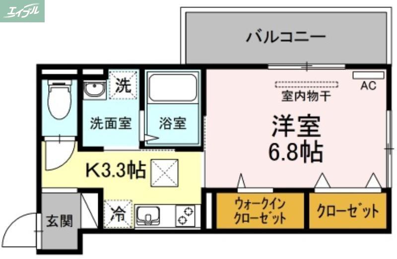 アルシオネ岡山駅西(1K/1階)の間取り写真