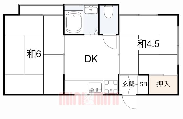 鶯町アパート(2DK/2階)の間取り写真