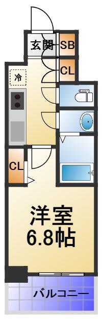 ES-GRANDE MINAMIMORIMACHI(1K/6階)の間取り写真