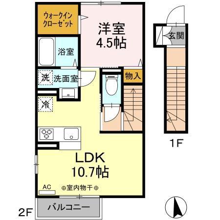 サンパティ盛南II(1LDK/2階)の間取り写真