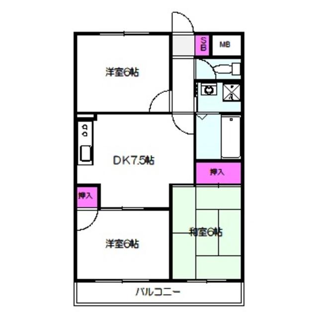鶴見緑地ハイツ弐番館(3DK/6階)の間取り写真