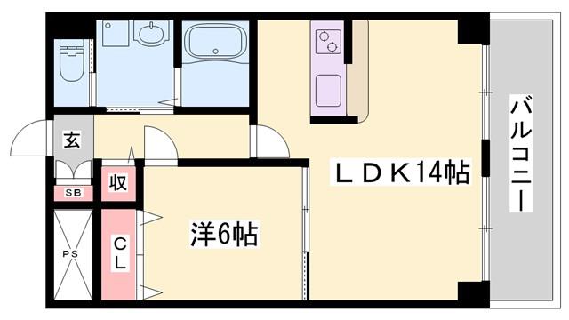 グランツ野里(1LDK/1階)の間取り写真