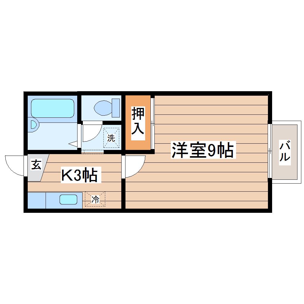 クレスト南仙台III(1K/1階)の間取り写真