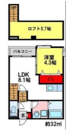 エルシャトー小郡(1LDK/1階)の間取り写真