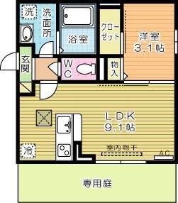 トレス城野貮番館(1LDK/1階)の間取り写真