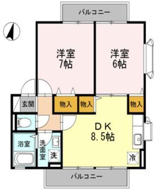 サニーヒルB棟(2DK/1階)の間取り写真
