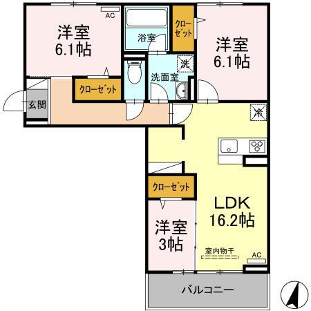 LECHE鳥追(3LDK/2階)の間取り写真