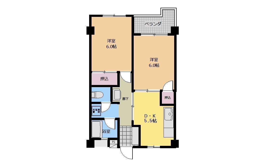 レジデンス霞町(2DK/2階)の間取り写真