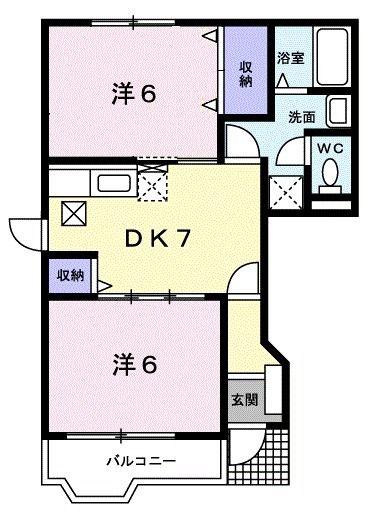 グレイスフルハイムヤマモト(2DK/1階)の間取り写真