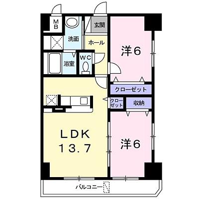 カルムオーブ サンク(2LDK/5階)の間取り写真