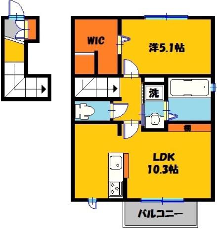 カーサ クラシオン B(1LDK/2階)の間取り写真