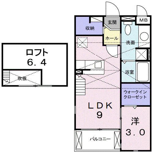 アプローズB(1LDK/2階)の間取り写真