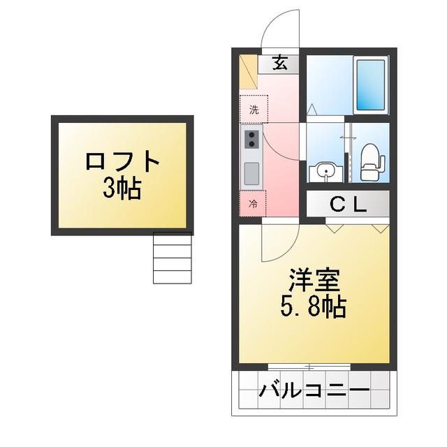 富岡西4丁目アパート(1K/2階)の間取り写真