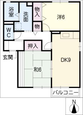 サニーコート下箕田A棟(2DK/1階)の間取り写真