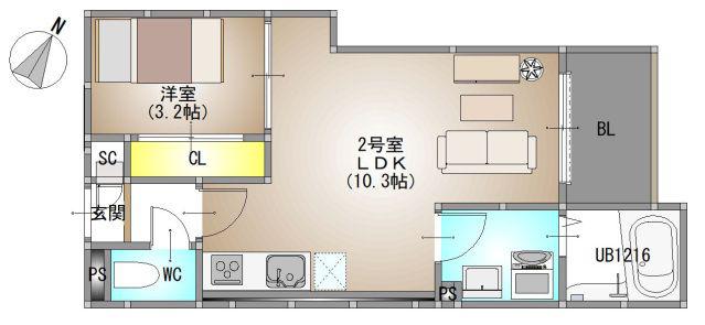 REGALEST 藤原光町(1LDK/2階)の間取り写真