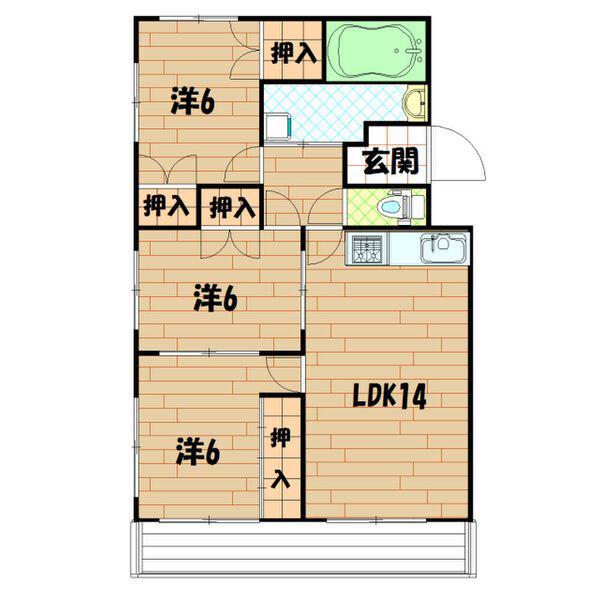 ドミールFUTABA A棟(3LDK/3階)の間取り写真
