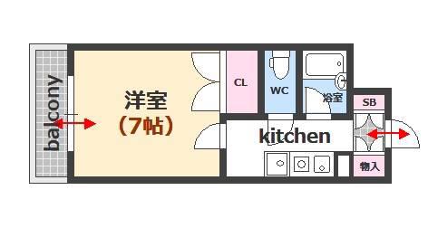 みなみまち(1K/4階)の間取り写真