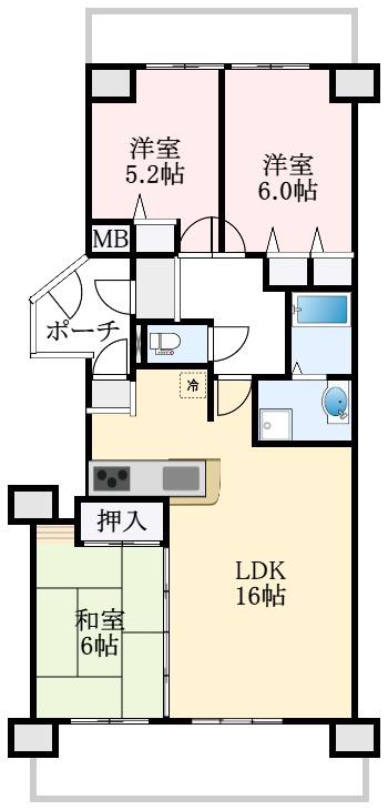 リベラス21 13棟(3LDK/3階)の間取り写真