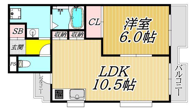 メゾンドール稲野(1LDK/1階)の間取り写真