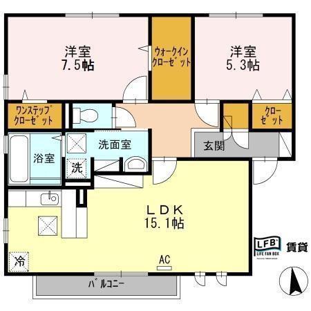 レディーバード(2LDK/1階)の間取り写真