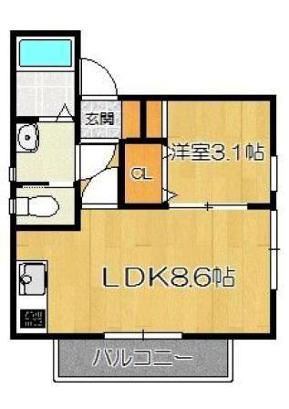 ステラ香椎(1LDK/2階)の間取り写真