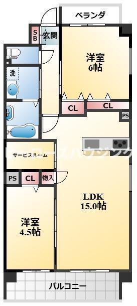 ブリエヴェール北桜塚(2SLDK/3階)の間取り写真