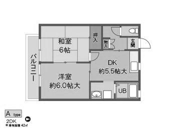 カーサオクムラ(2DK/2階)の間取り写真