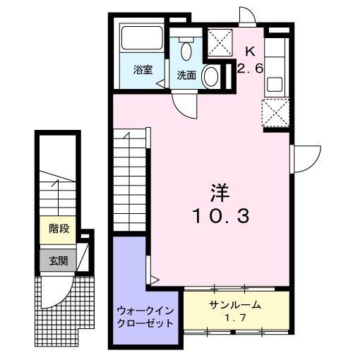 ヴォルフ(ワンルーム/2階)の間取り写真