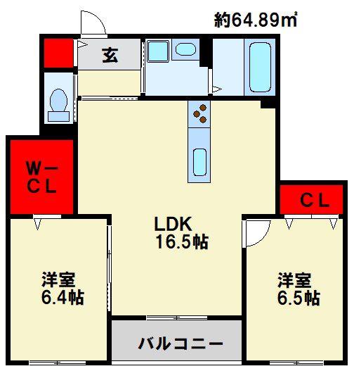 メゾンルポア大里(2LDK/2階)の間取り写真