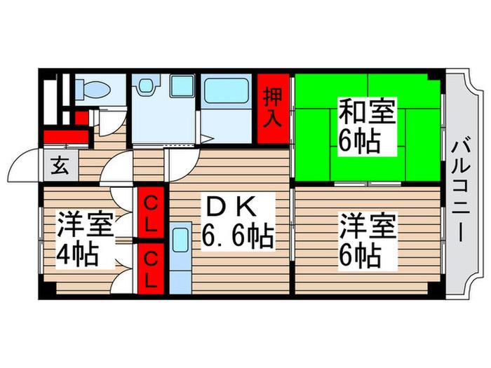 ジュネスメゾンドール(3DK/2階)の間取り写真