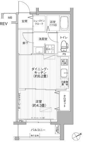 ワイズ柳橋(1DK/8階)の間取り写真