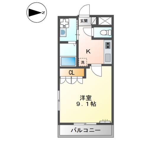 フリージャー茅ヶ崎(1K/2階)の間取り写真