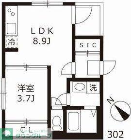 ウイング志賀(1LDK/3階)の間取り写真