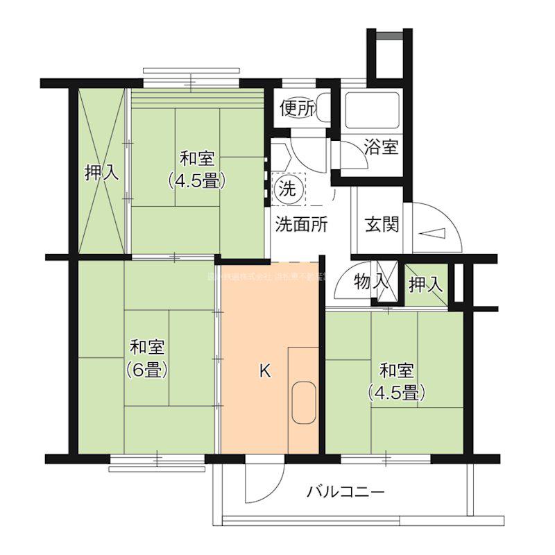 遠州浜団地4号棟(3K/2階)の間取り写真