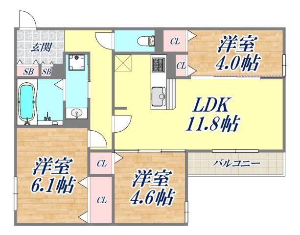 LA MAISON青木町1(3LDK/3階)の間取り写真