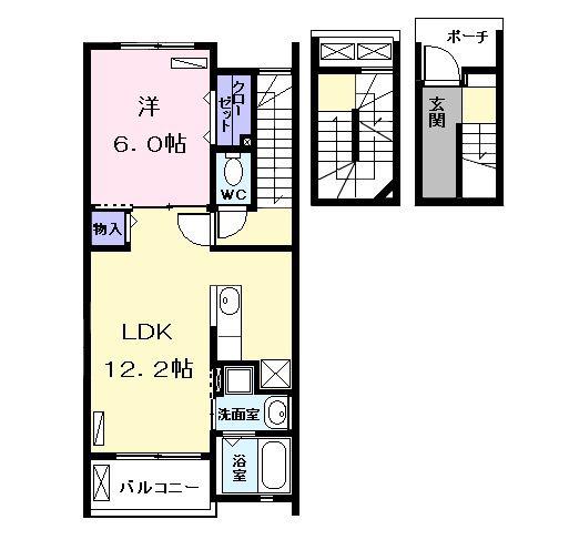 コーポ宮東(1LDK/3階)の間取り写真