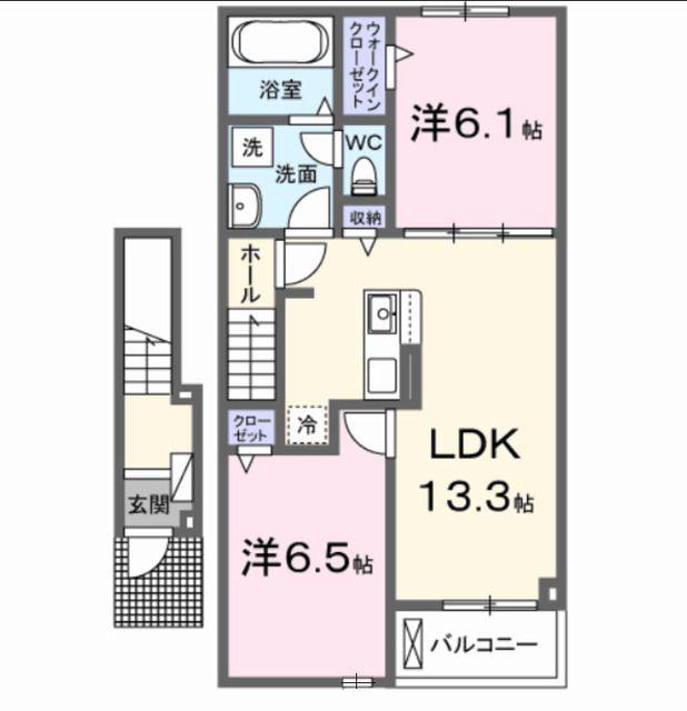 メゾン・ド・ソレイユ(2LDK/2階)の間取り写真