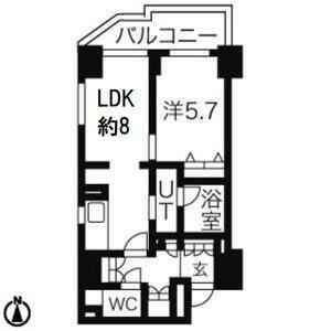 CASSIA車道(1LDK/14階)の間取り写真