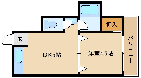 フォアール武庫之荘(1DK/4階)の間取り写真