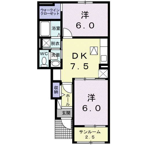 サニーフィールズ寒田II(2DK/1階)の間取り写真